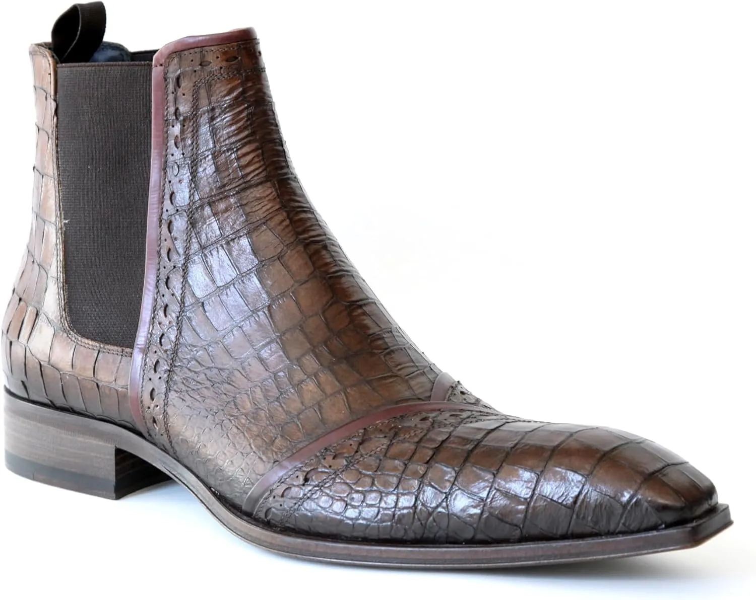 4982 Italian Brown Crocodile Print Slip-On Ankle Boots