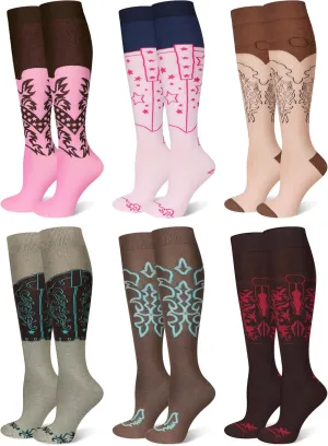6 Pairs Cowgirl Boot Socks Western Cowboy Boot Socks Knee for Women Western Outfits Accessories
