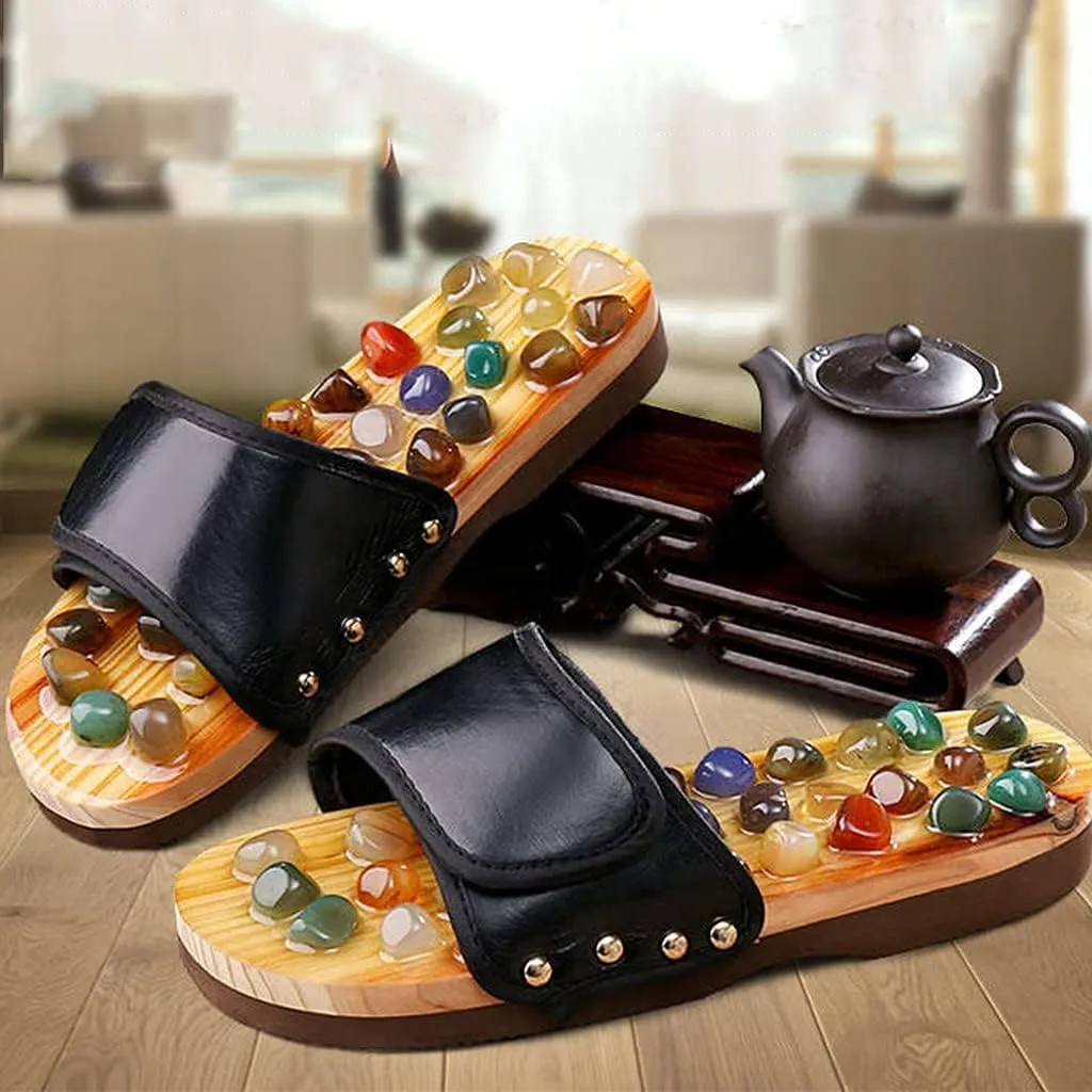 Acupressure Massage Slippers with Jade Stone, Therapeutic Reflexology Sandals for Foot Acupoint Shiatsu Massage,Shiatsu Foot Pain Relief Gifts for Wellness