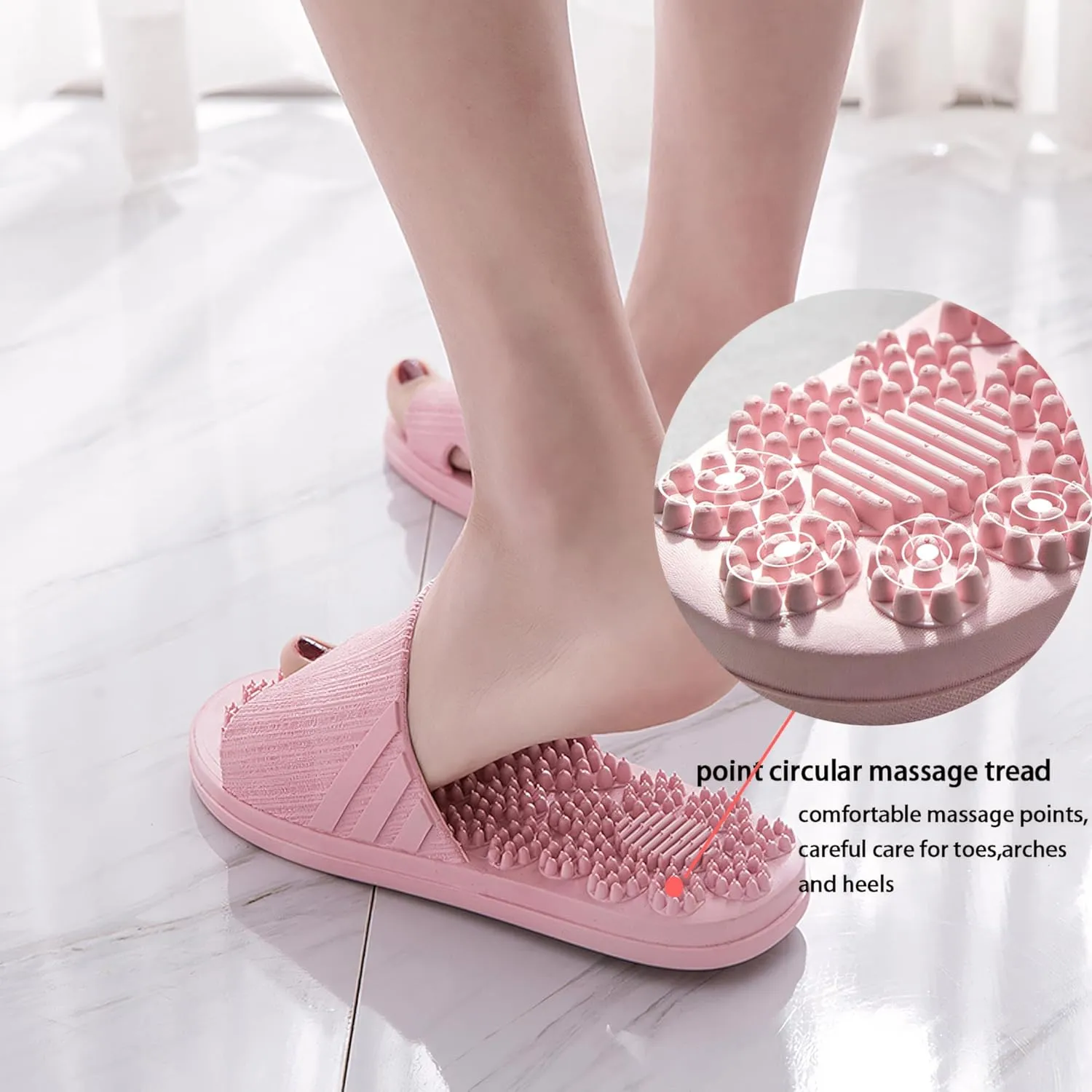 Acupressure Reflexology Slippers for Foot Acupoint Massage, Shiatsu Arch Pain Relief, Non-Slip Massage Shoes for Bath Shower