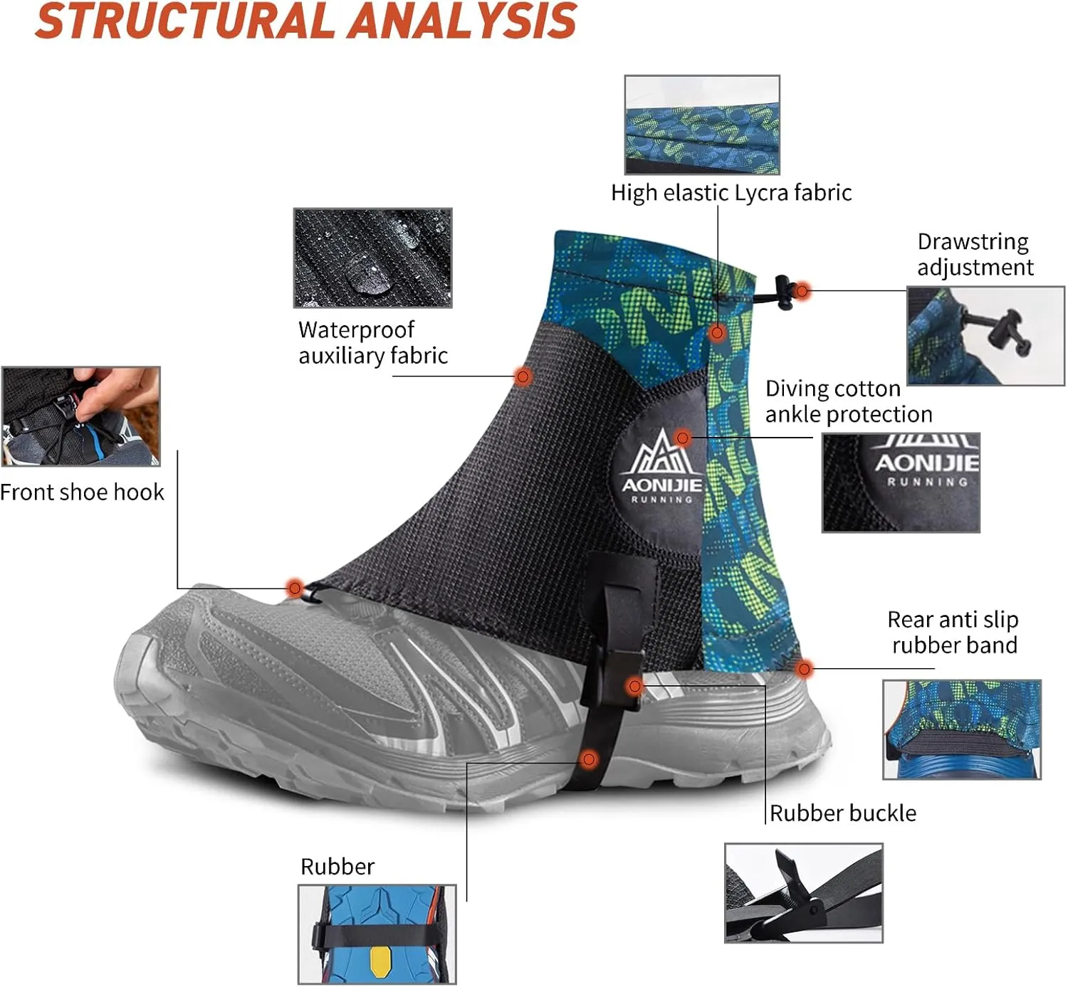ADABOO Low Trail Gaiters, Running Gators, Ankle Gaiters for Hiking, Sandproof Ankle Shoe Covers Wrapid Gators, Low Gators Lightweight Breathable