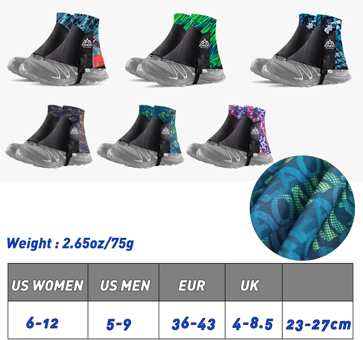 ADABOO Low Trail Gaiters, Running Gators, Ankle Gaiters for Hiking, Sandproof Ankle Shoe Covers Wrapid Gators, Low Gators Lightweight Breathable