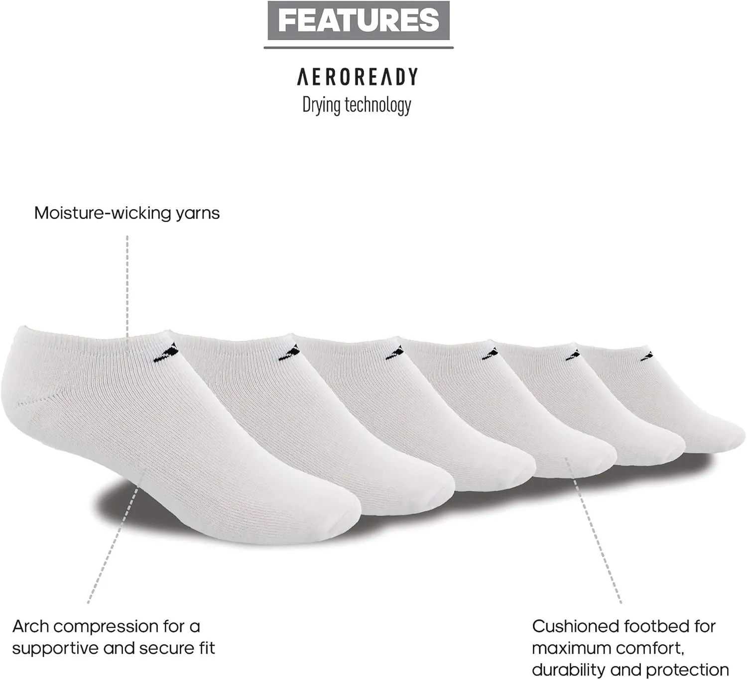 adidas Men's Athletic Cushioned 6-Pack No Show, Socks for Men