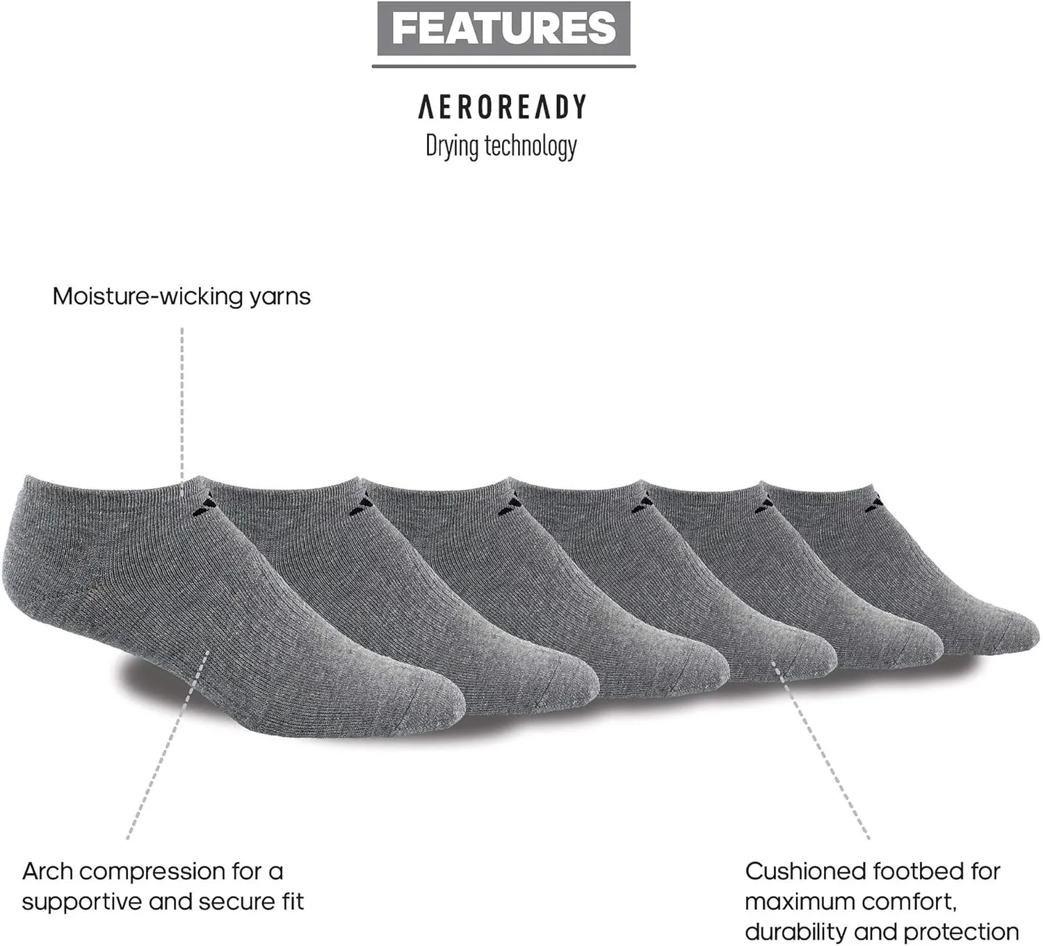 adidas Men's Athletic Cushioned 6-Pack No Show, Socks for Men