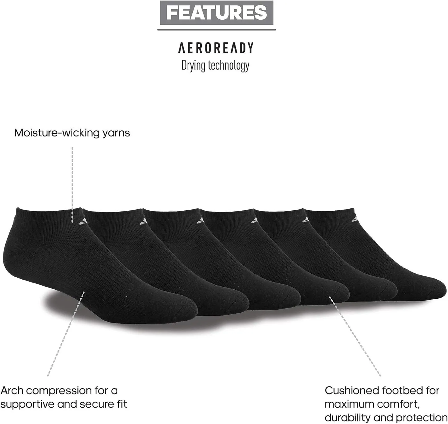adidas Men's Athletic Cushioned Socks, 6-Pack No Show with Arch Support