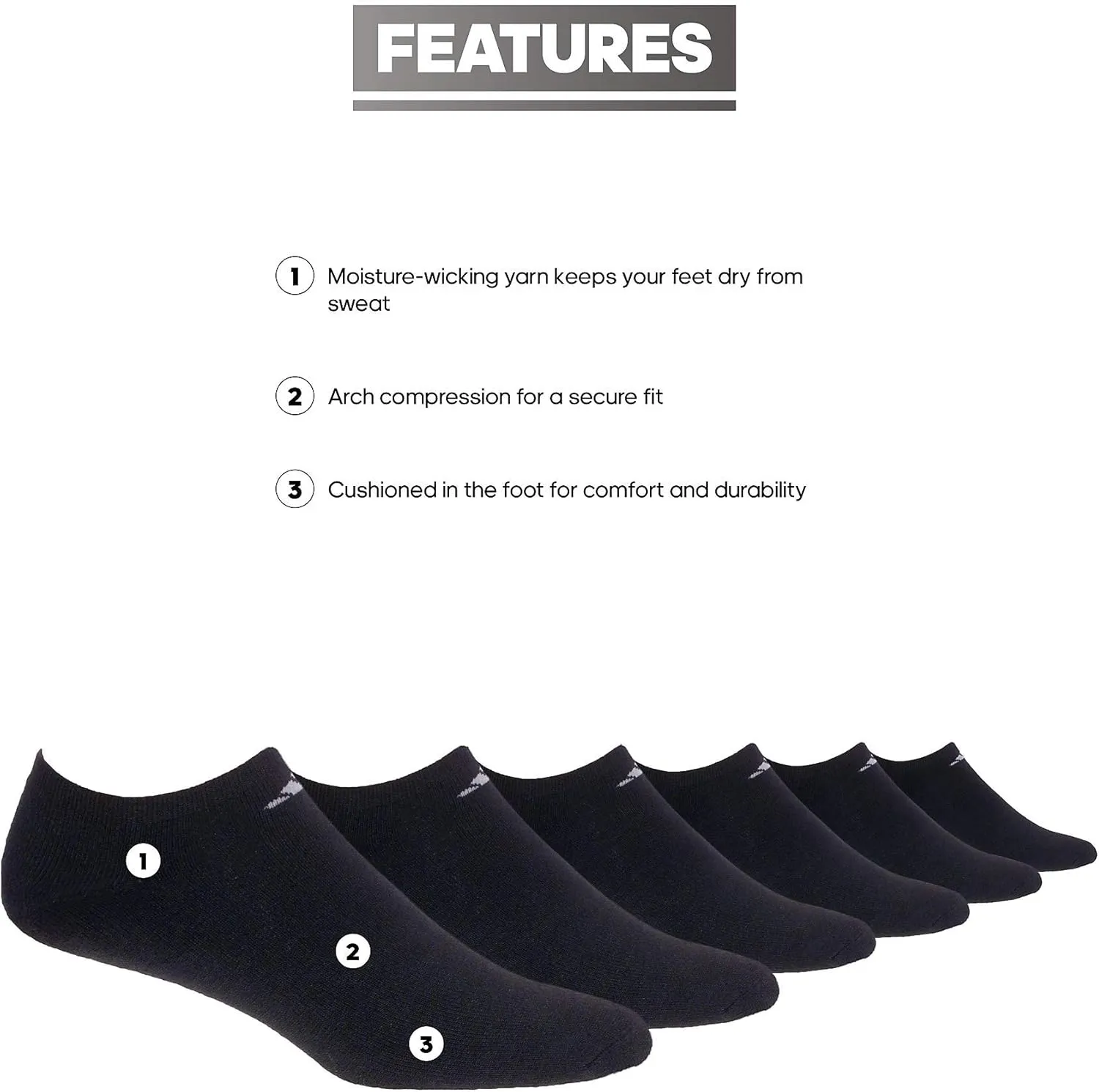 adidas Women's Athletic Cushioned 6-Pack No Show, Socks - No Show Socks for Secure Fit, Cushioned Comfort, Low Profile