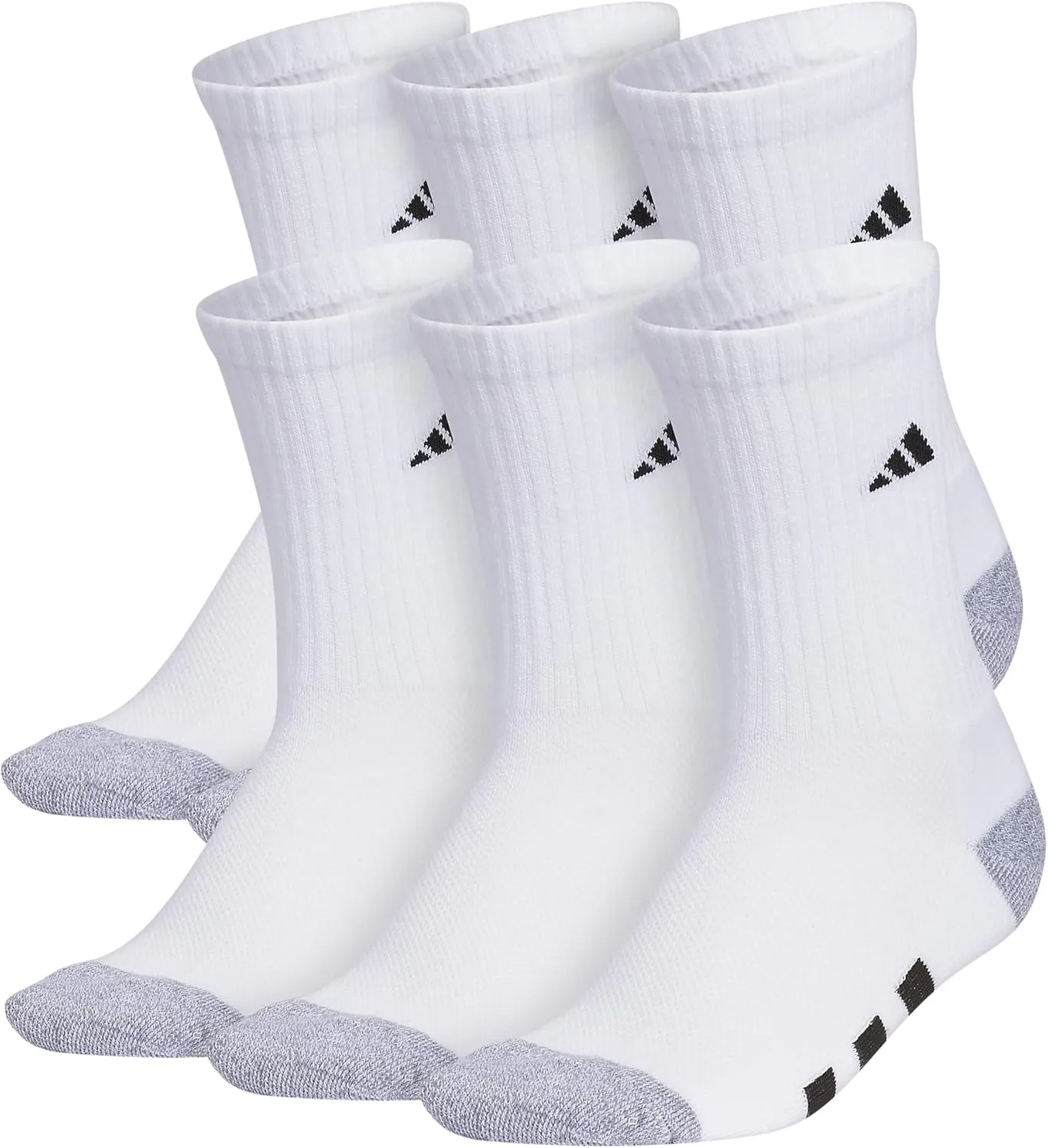adidas Youth Athletic Cushioned 6-Pack Crew, Kid's Crew Socks for Sports, Durable & Breathable