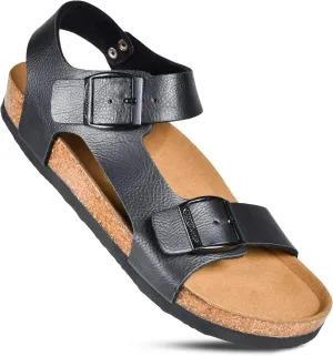 AEROTHOTIC Women's Arch Support Ankle Strap Sandal (Black, 9)