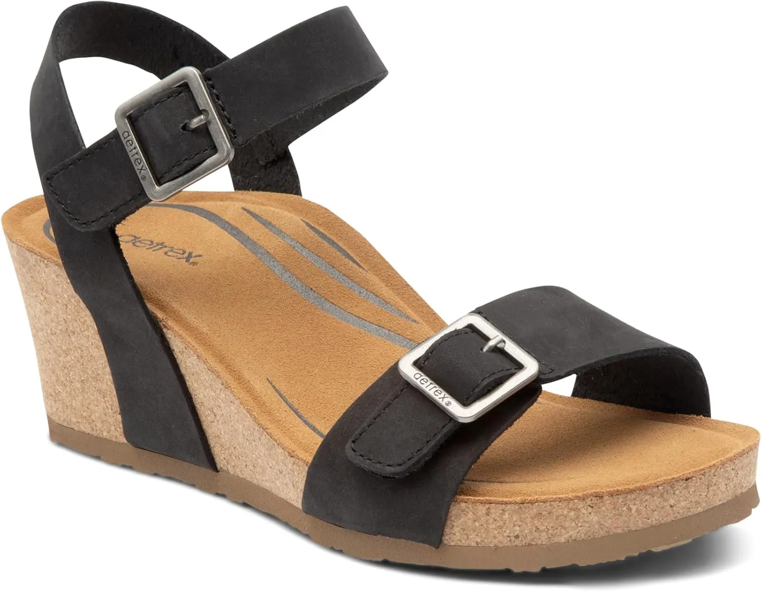 Aetrex Women's Lexa Orthopedic Adjustable Ankle Strap Arch Support Wedge Sandals