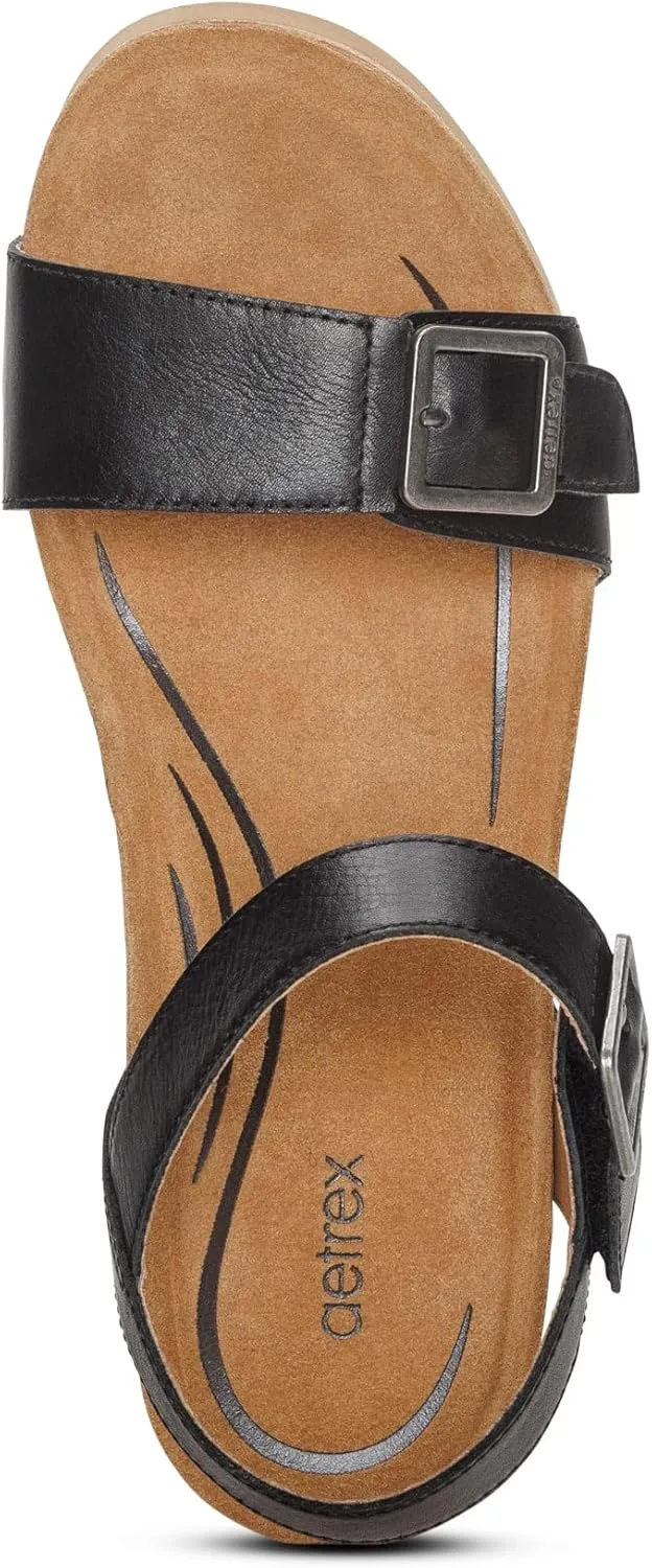 Aetrex Women's Lexa Orthopedic Adjustable Ankle Strap Arch Support Wedge Sandals
