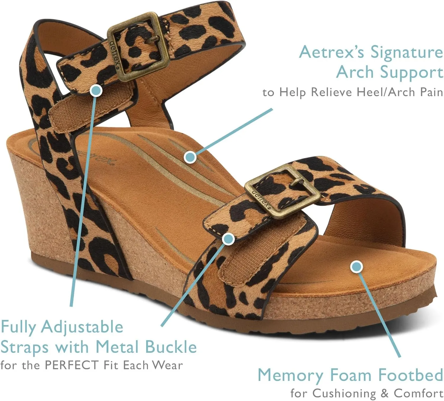 Aetrex Women's Lexa Orthopedic Adjustable Ankle Strap Arch Support Wedge Sandals