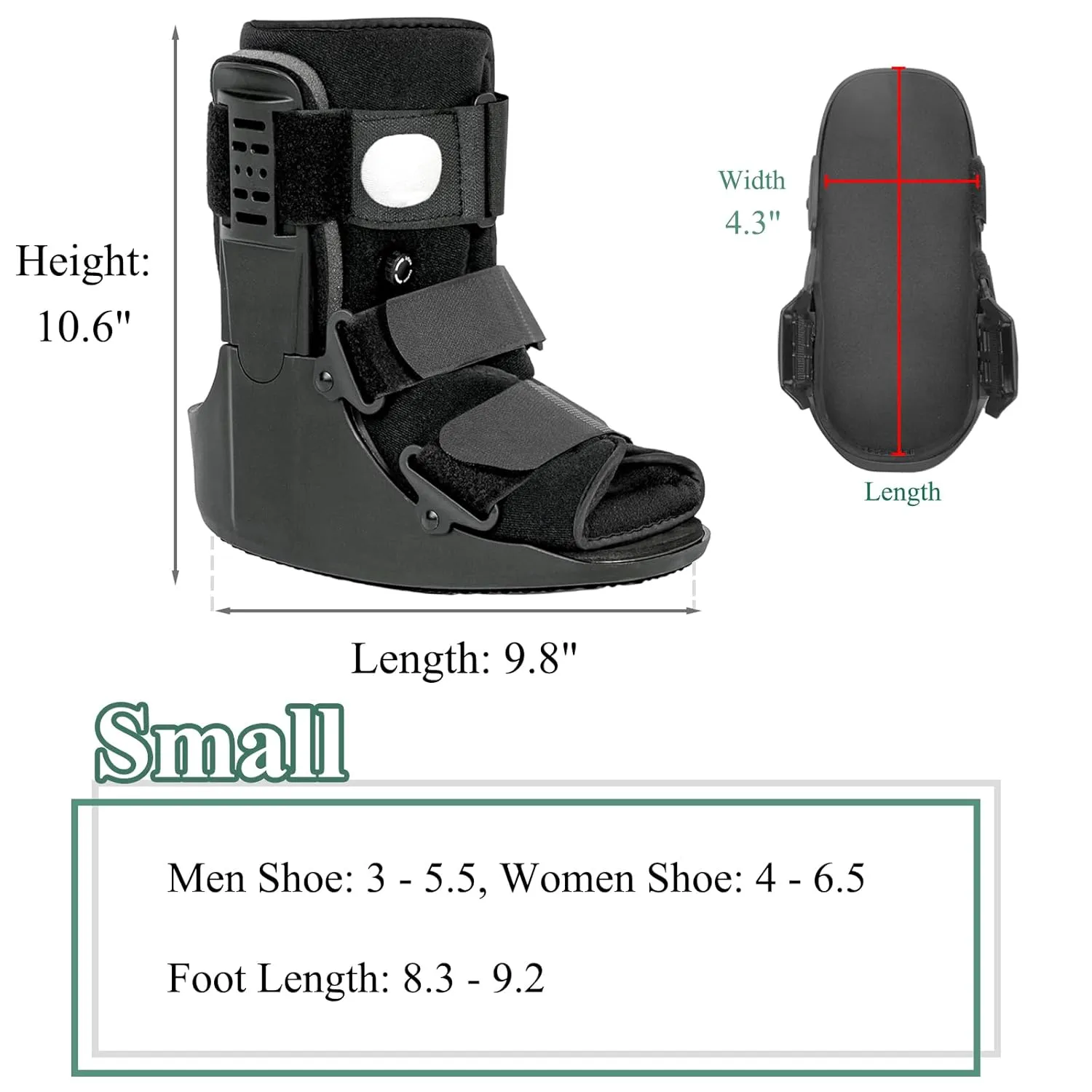 Air Walking Boot, Fracture Boot Short Walker Protection Fits Left or Right Foot Ankle Support for Injuries Fractures Sprains Black S