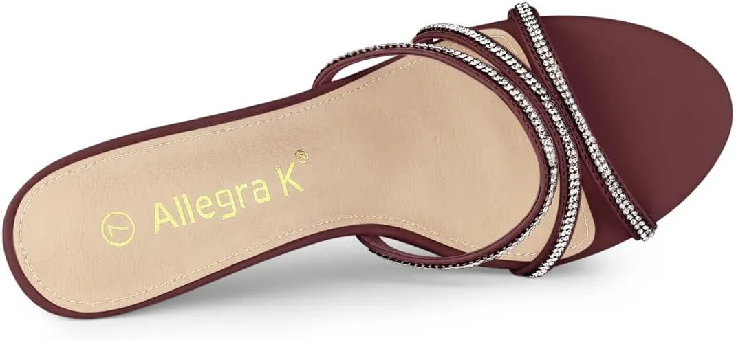 Allegra K Women's Open Toe Rhinestone Strappy Stiletto Heels Sandals Slip On Slip On Mules