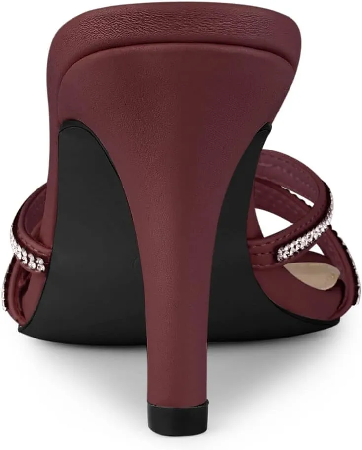 Allegra K Women's Open Toe Rhinestone Strappy Stiletto Heels Sandals Slip On Slip On Mules