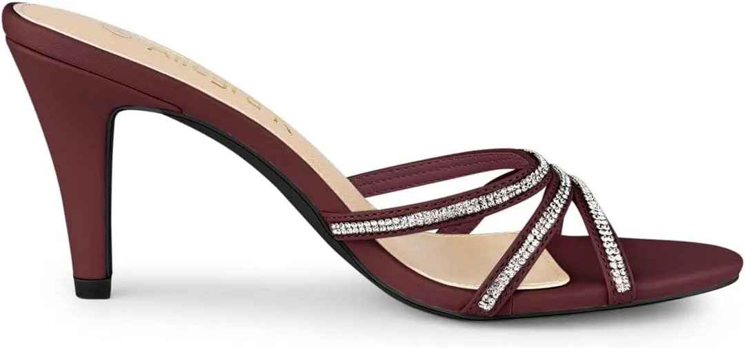 Allegra K Women's Open Toe Rhinestone Strappy Stiletto Heels Sandals Slip On Slip On Mules