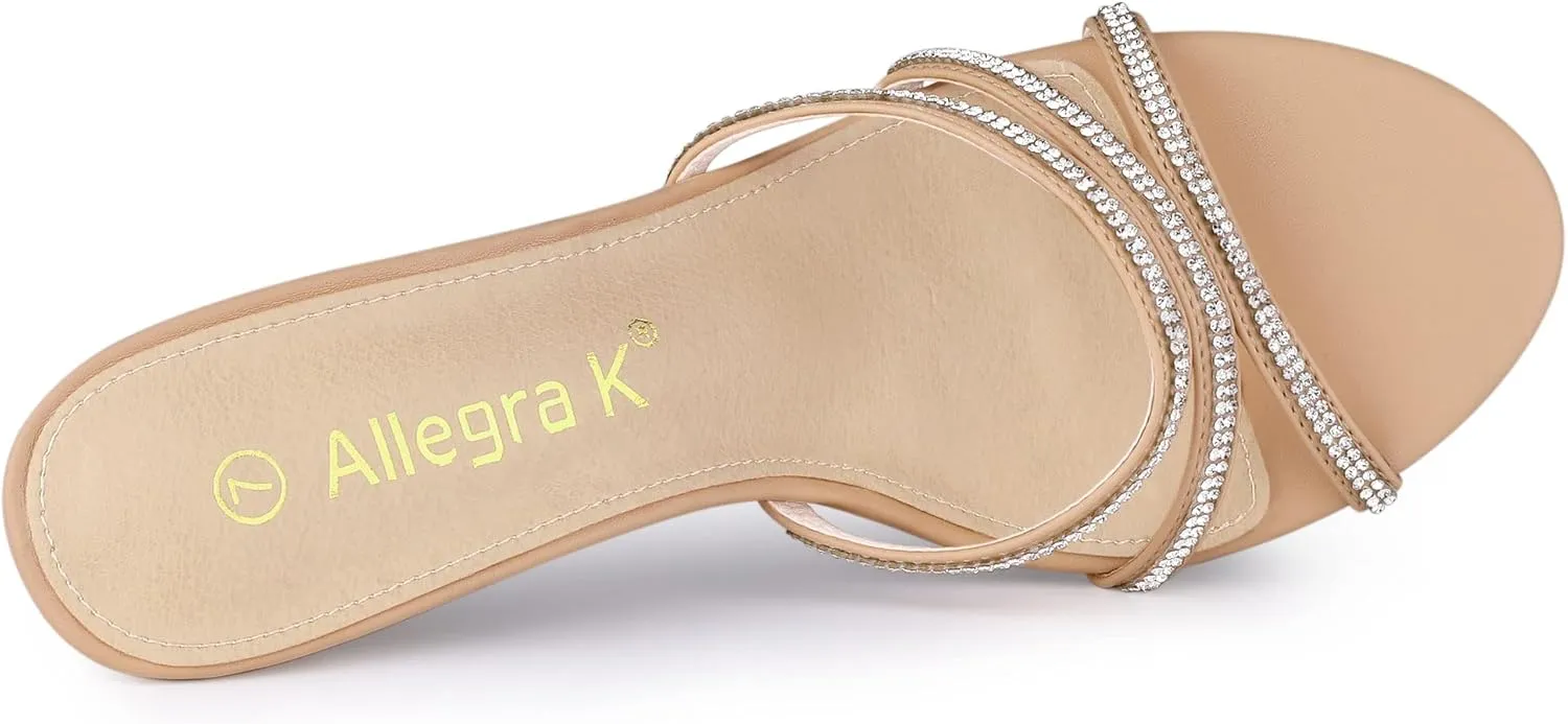 Allegra K Women's Open Toe Rhinestone Strappy Stiletto Heels Sandals Slip On Slip On Mules