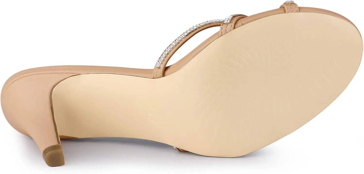 Allegra K Women's Open Toe Rhinestone Strappy Stiletto Heels Sandals Slip On Slip On Mules