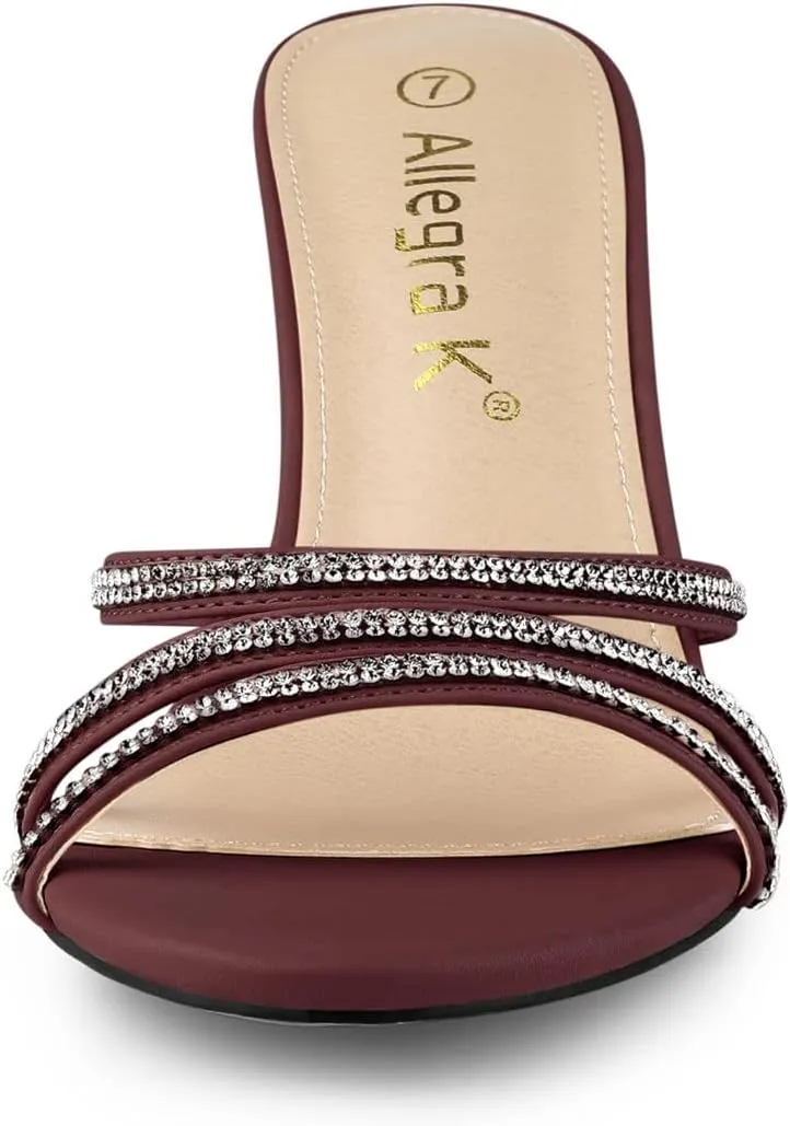 Allegra K Women's Open Toe Rhinestone Strappy Stiletto Heels Sandals Slip On Slip On Mules