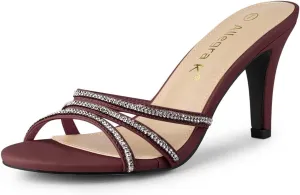 Allegra K Women's Open Toe Rhinestone Strappy Stiletto Heels Sandals Slip On Slip On Mules