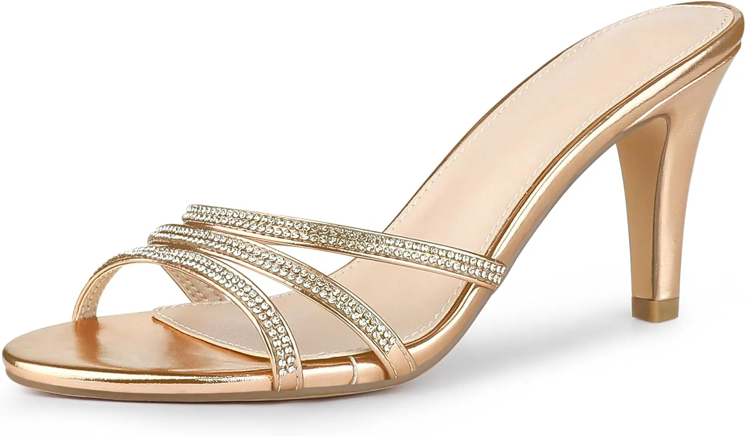 Allegra K Women's Open Toe Rhinestone Strappy Stiletto Heels Sandals Slip On Slip On Mules