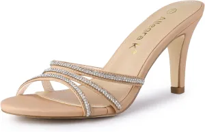 Allegra K Women's Open Toe Rhinestone Strappy Stiletto Heels Sandals Slip On Slip On Mules