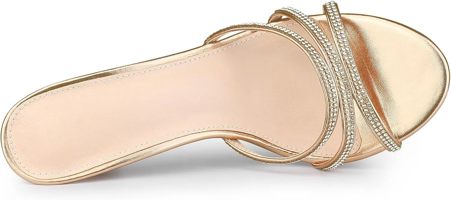 Allegra K Women's Open Toe Rhinestone Strappy Stiletto Heels Sandals Slip On Slip On Mules