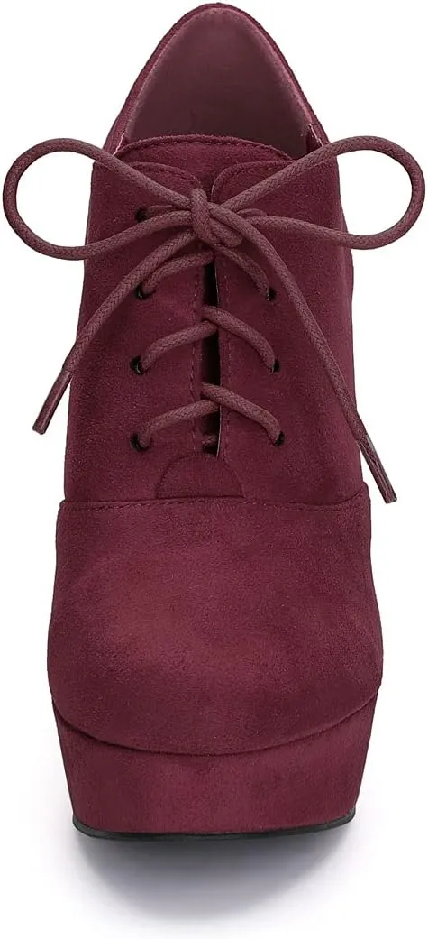 Allegra K Women's Platform Chunky Heel Lace Up Booties