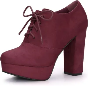 Allegra K Women's Platform Chunky Heel Lace Up Booties
