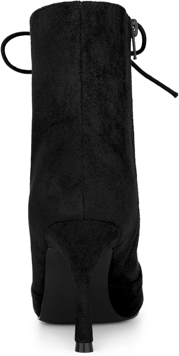 Allegra K Women's Pointy Toe Side Zip Lace Up Stiletto Heels Ankle Boots