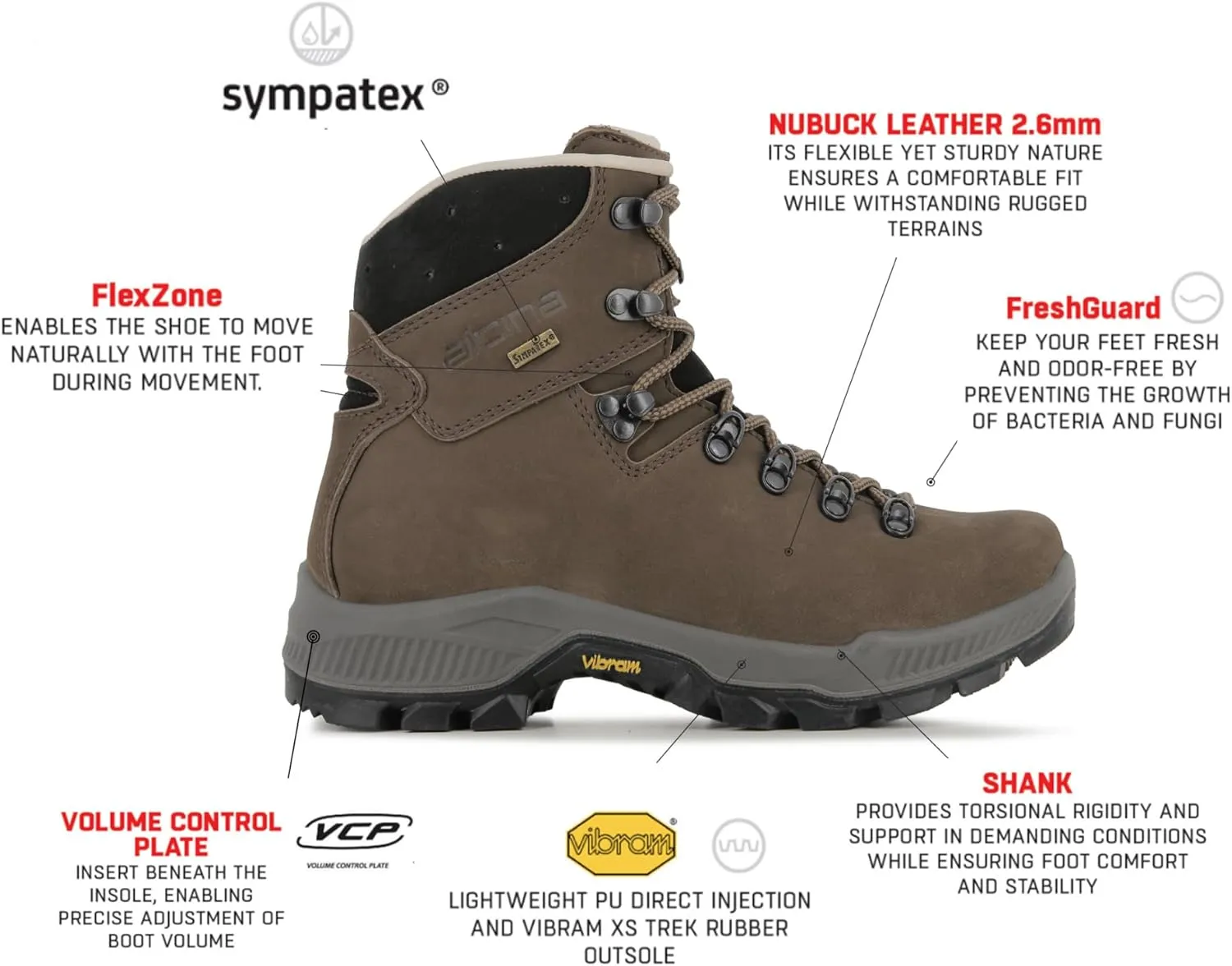 Alpina TIBET Women's Waterproof Boots - Hiking | Backpacking | Mountaineering | Premium Waterproof Ankle High Shoes | Vibram Sole | Breathable Sympatex Membrane | Made in Europe