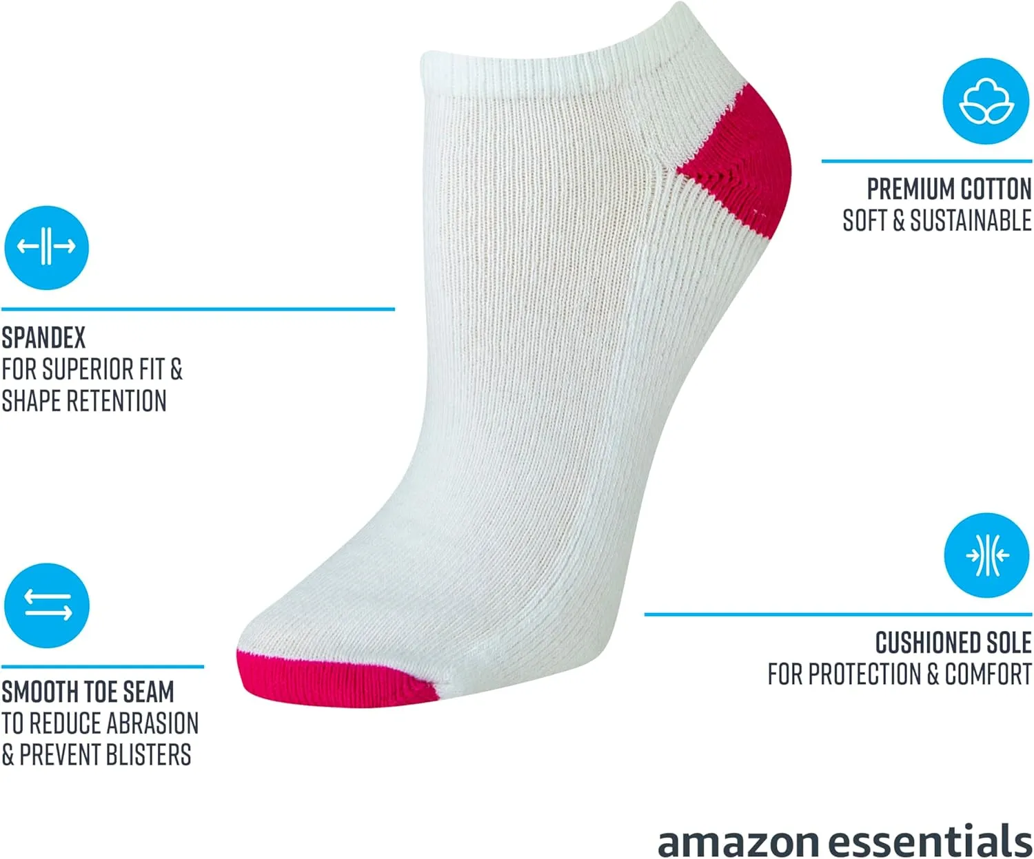Amazon Essentials Women's Cotton No-Show Socks, Lightly Cushioned, 10 Pairs
