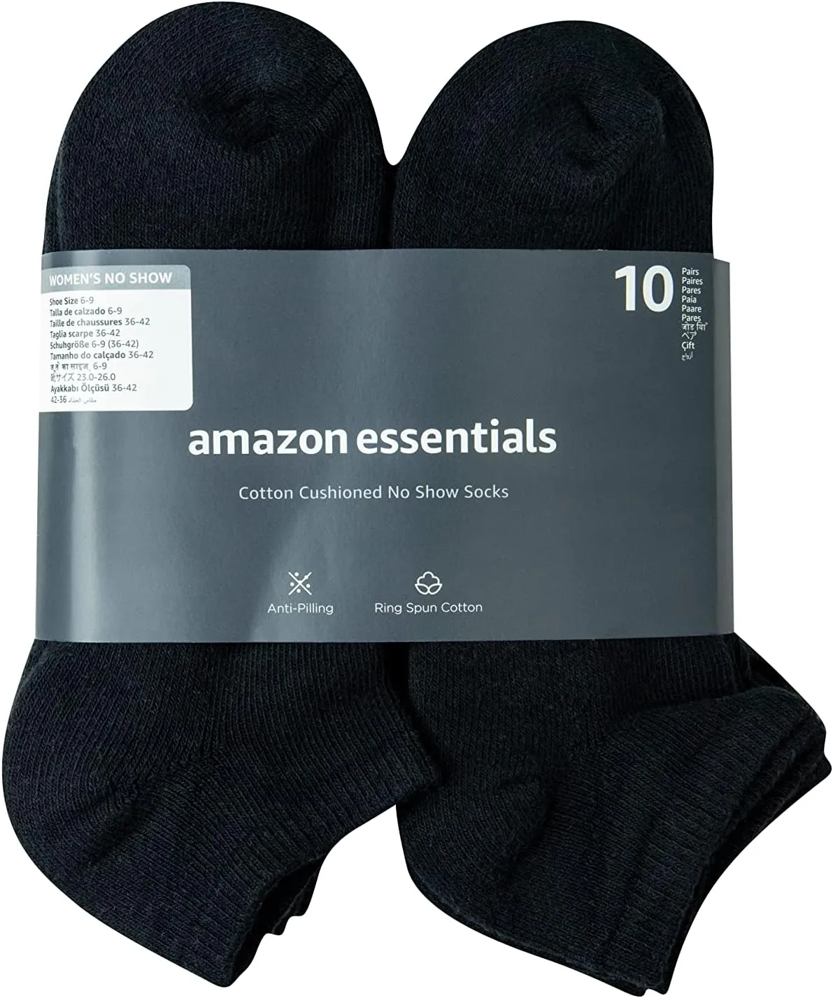 Amazon Essentials Women's Cotton No-Show Socks, Lightly Cushioned, 10 Pairs