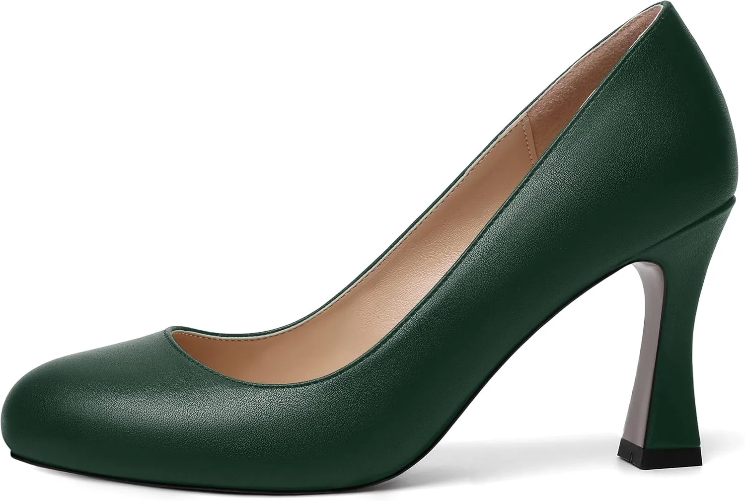 AMBELIGHT Womens Matte Solid Slip On Casual Evening Fashion Round Toe Chunky High Heel Pumps Shoes 3.3 Inch