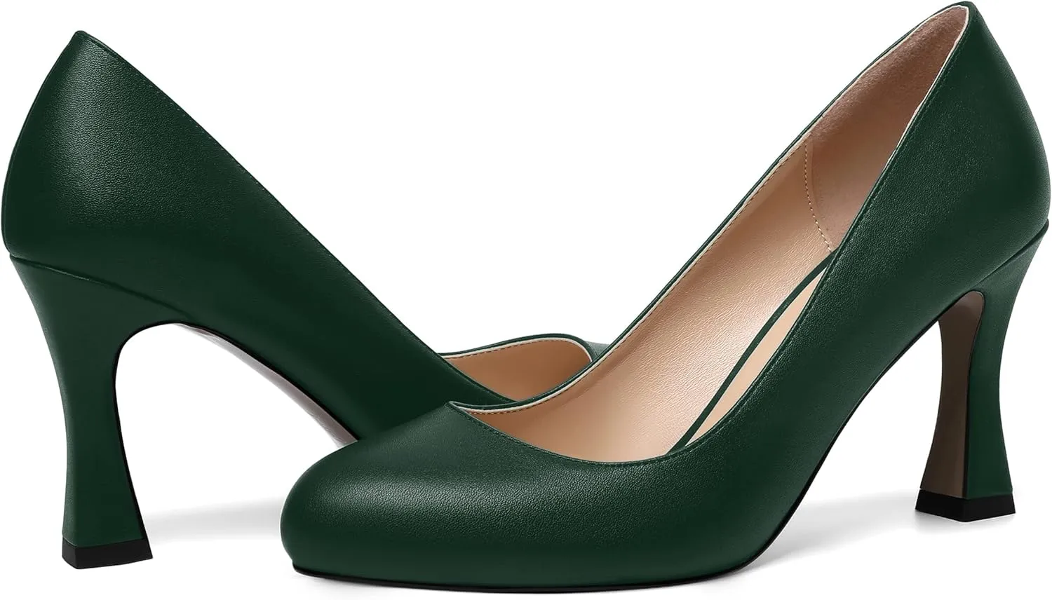 AMBELIGHT Womens Matte Solid Slip On Casual Evening Fashion Round Toe Chunky High Heel Pumps Shoes 3.3 Inch