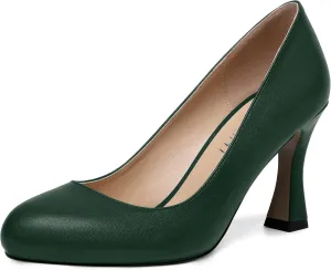 AMBELIGHT Womens Matte Solid Slip On Casual Evening Fashion Round Toe Chunky High Heel Pumps Shoes 3.3 Inch