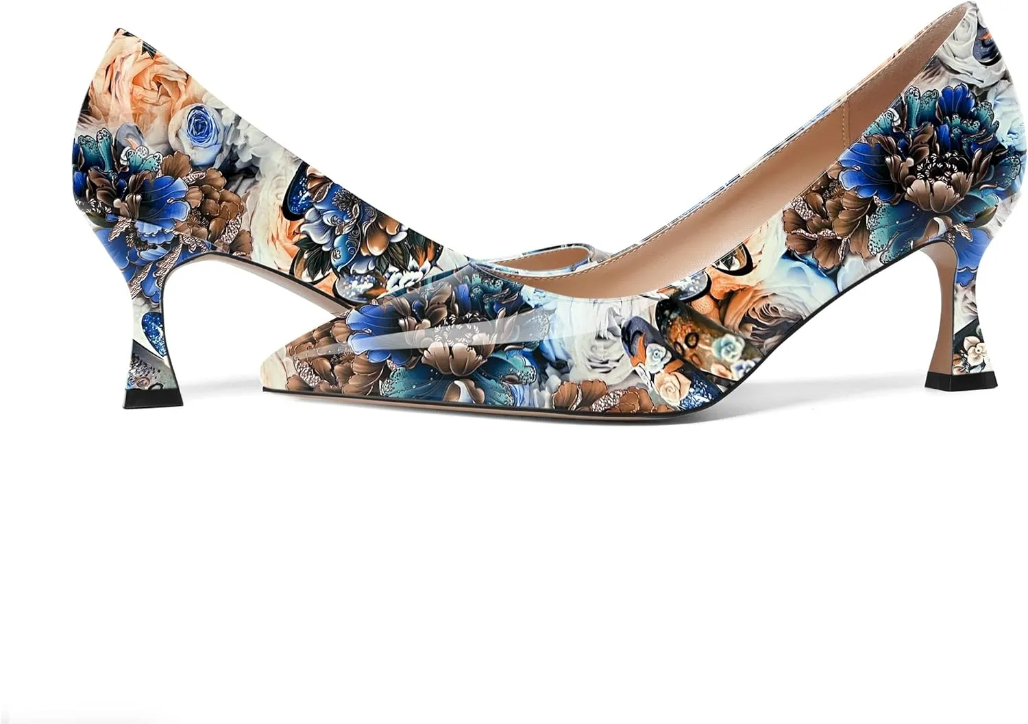 AMBELIGHT Womens Office Slip On Patent Solid Pointed Toe Casual Kitten Mid Heel Pumps Shoes 2.5 Inch