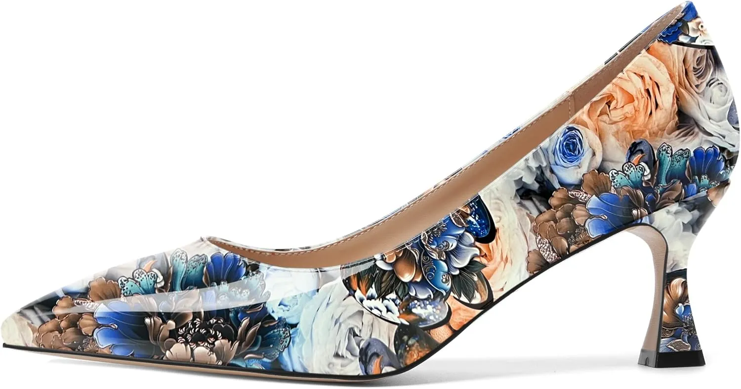 AMBELIGHT Womens Office Slip On Patent Solid Pointed Toe Casual Kitten Mid Heel Pumps Shoes 2.5 Inch