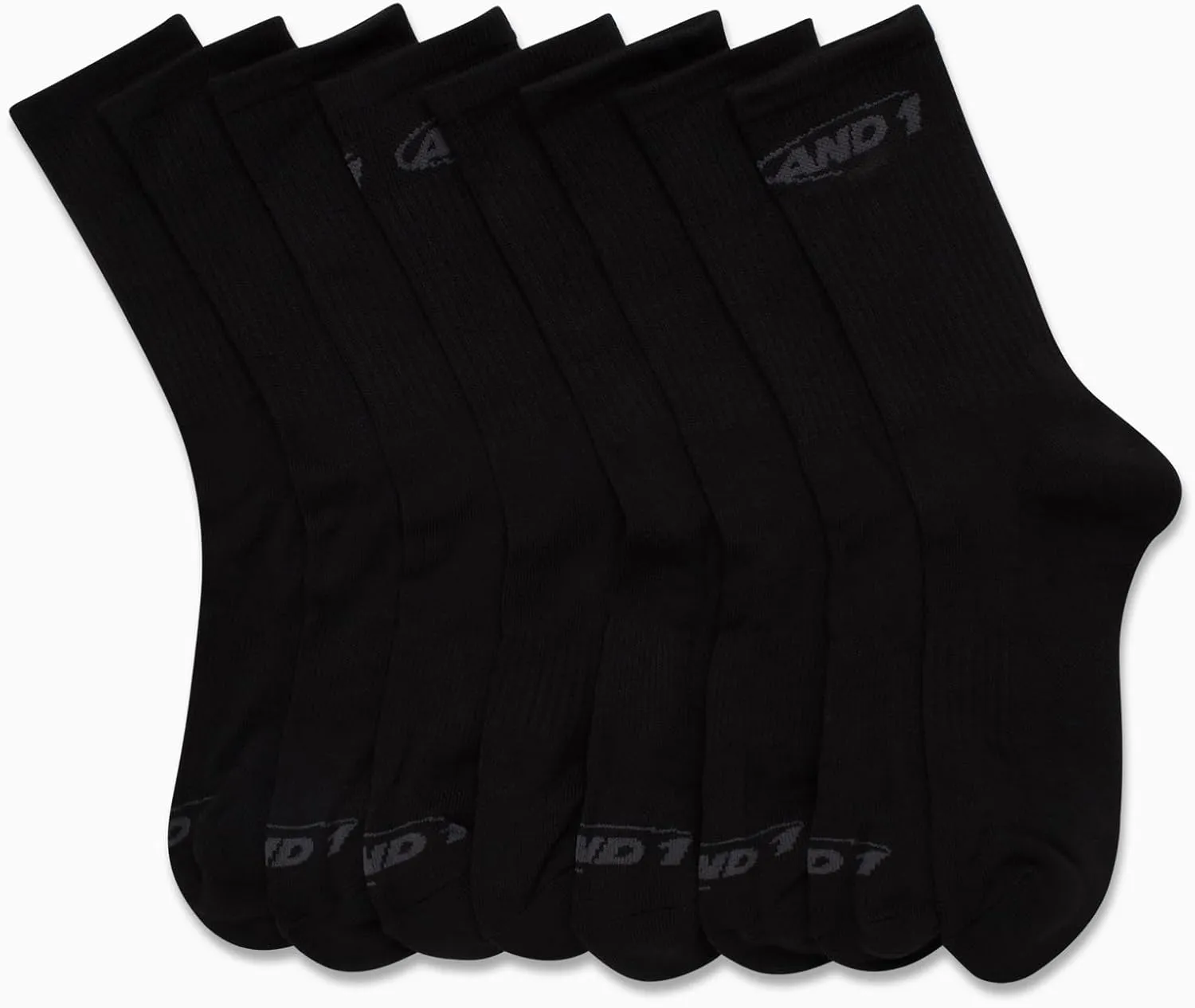 AND1 Boys' Crew Socks - 8 Pack Soft Athletic Mid Calf Cushioned Sports Socks (S-L)