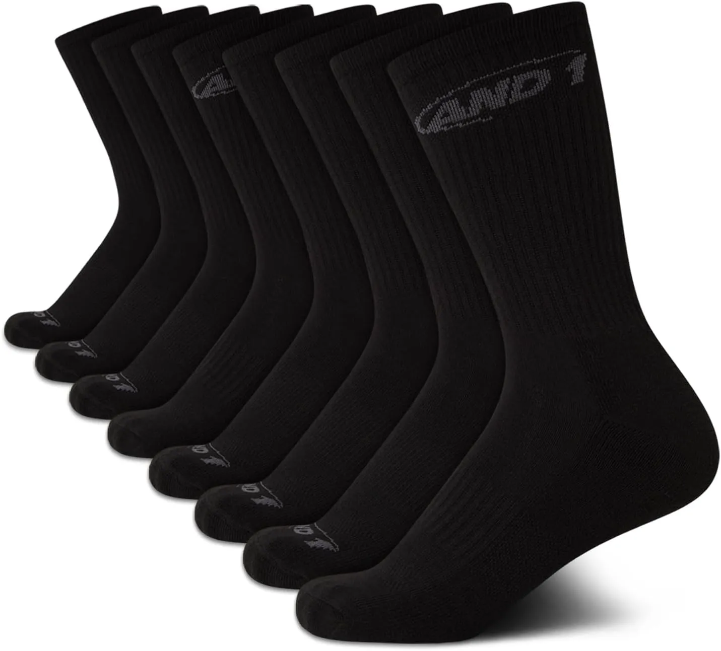 AND1 Boys' Crew Socks - 8 Pack Soft Athletic Mid Calf Cushioned Sports Socks (S-L)