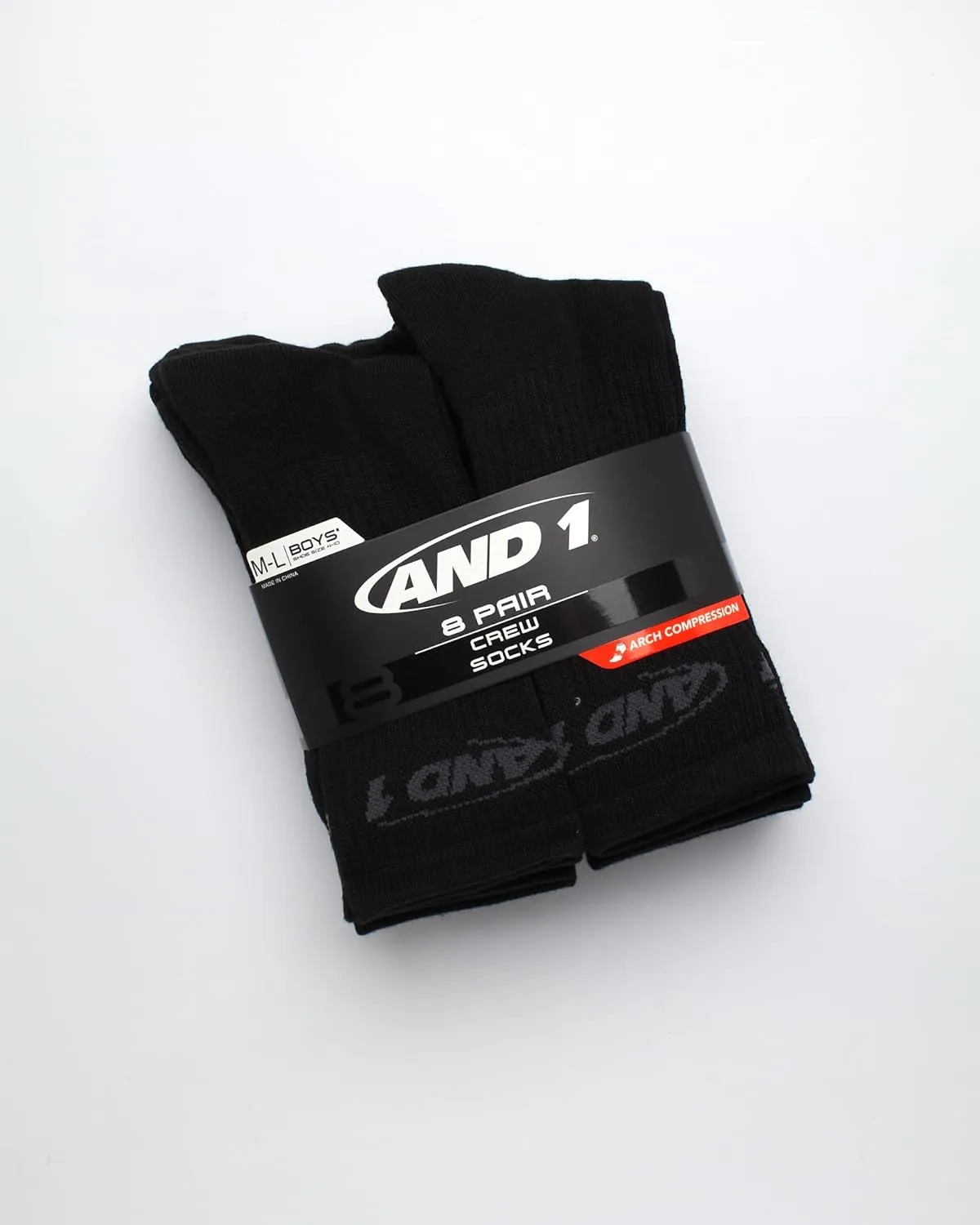 AND1 Boys' Crew Socks - 8 Pack Soft Athletic Mid Calf Cushioned Sports Socks (S-L)