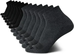 AND1 Men's Quarter Socks - 12 Pack Cushioned Athletic Ankle Performance Stretch Sports Socks (6-12.5)