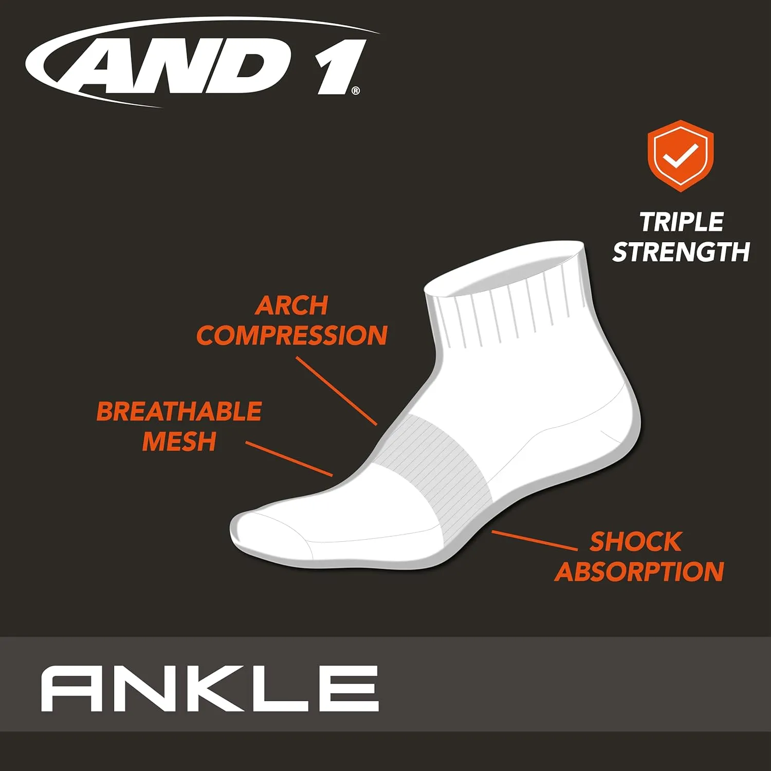 AND1 Men's Quarter Socks - 12 Pack Cushioned Athletic Ankle Performance Stretch Sports Socks (6-12.5)