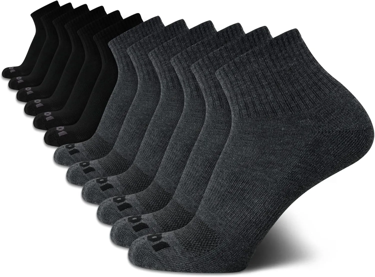 AND1 Men's Quarter Socks - 12 Pack Cushioned Athletic Ankle Performance Stretch Sports Socks (6-12.5)