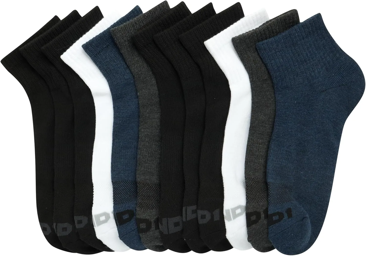 AND1 Men's Quarter Socks - 12 Pack Cushioned Athletic Ankle Performance Stretch Sports Socks (6-12.5)