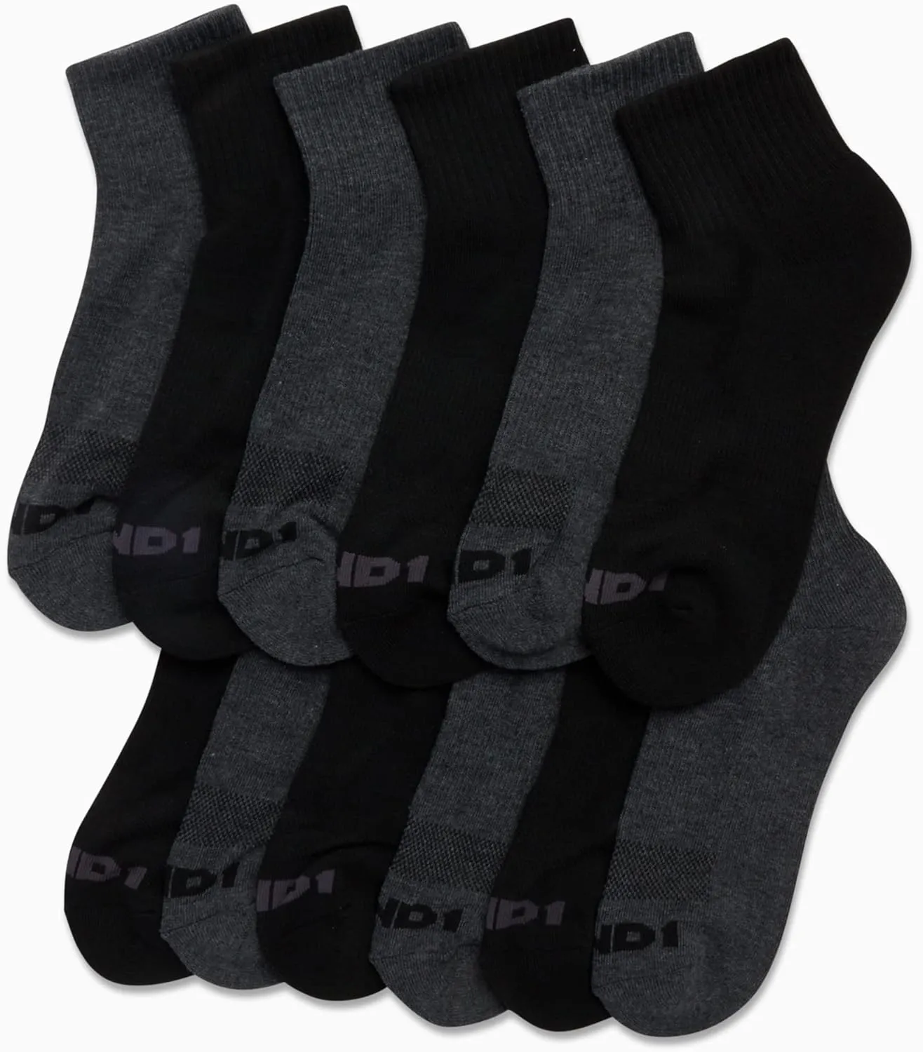 AND1 Men's Quarter Socks - 12 Pack Cushioned Athletic Ankle Performance Stretch Sports Socks (6-12.5)