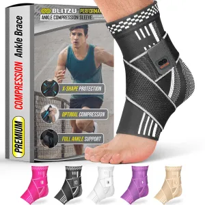 Ankle Brace for Women, Men, Plantar Fasciitis Relief, Achilles Tendonitis Brace for Sprained Foot, Ankle Compression Sleeve with Strap Black M