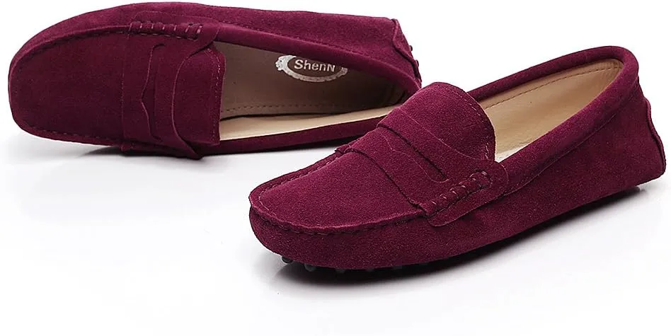 ANUFER Women's Classic Suede Penny Loafers Comfort Handmade Slipper Moccasins