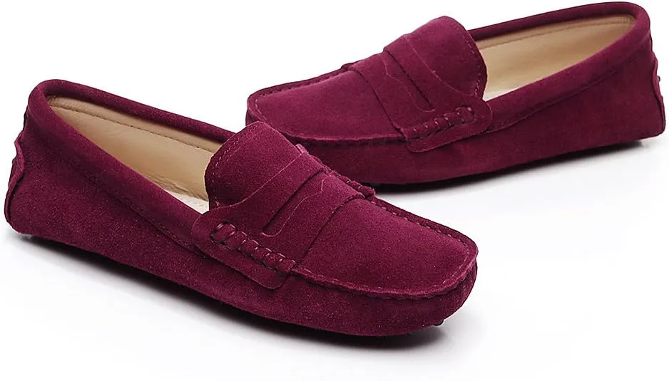 ANUFER Women's Classic Suede Penny Loafers Comfort Handmade Slipper Moccasins