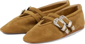 Arqa Women's Ballet Flats with Two Western Buckles Cushioned Leather Insole & Piping Dressy Comfortable Work Office Flats Wedding Ballerina Shoes