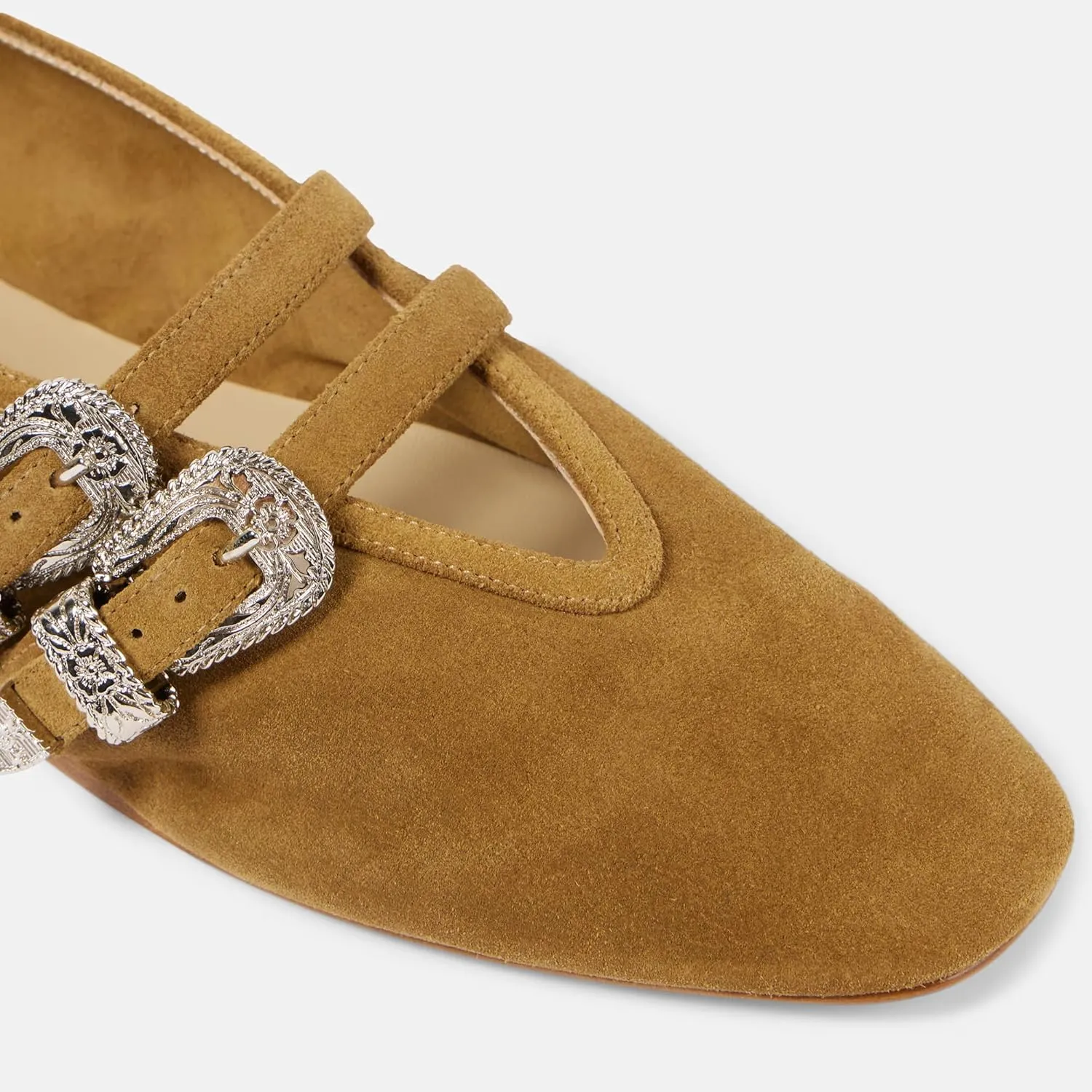 Arqa Women's Ballet Flats with Two Western Buckles Cushioned Leather Insole & Piping Dressy Comfortable Work Office Flats Wedding Ballerina Shoes